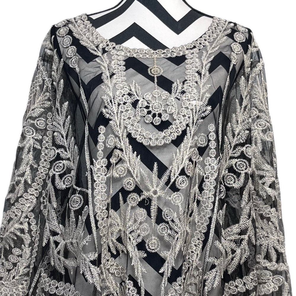 Cato Floral Embroidered Lace Mesh Sz 26/28W Whimsigoth Evening Tunic Top - Picture 3 of 11